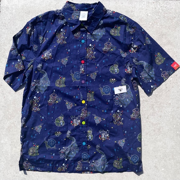 Disney Other - Disney Parks Adult Shirt Medium Main Street Electrical Parade Blue Button Up NEW